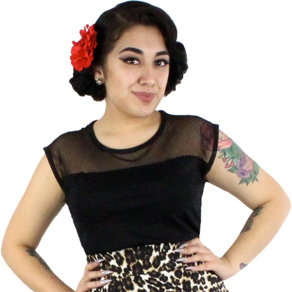 Vintage Inspo Two Tone Top Black Retro Rockabilly - Picture 1 of 2
